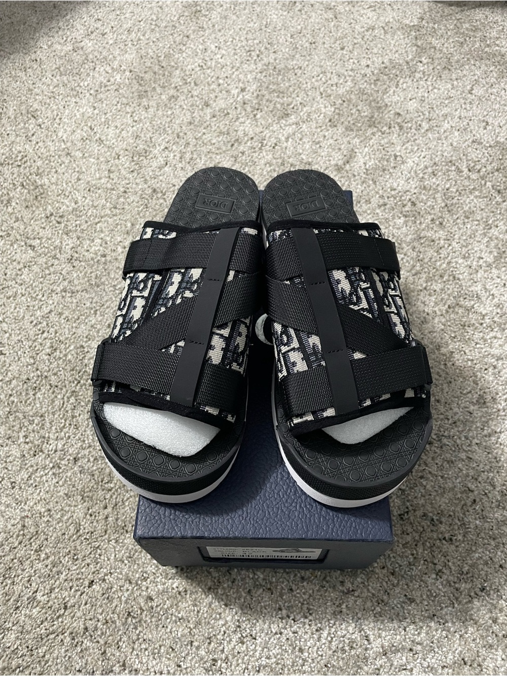Dior Black and White Dior Oblique Canvas Slide Sandals